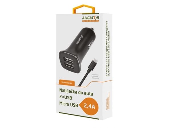 Aligator CHA0002, Automaattinen, Savukkeensytytin, 5 V, 2,4 A, 1 m, Musta