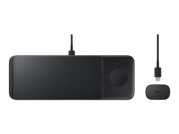 Samsung Wireless Charger Trio EP-P6300 - Trådløs ladepute + AC-strømadapter - Fast Charge - svart - for Galaxy Buds Live, Note20, S20, S20 5G, Watch