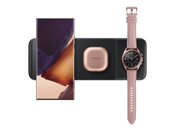 Samsung Wireless Charger Trio EP-P6300 - Trådløs ladepute + AC-strømadapter - Fast Charge - svart - for Galaxy Buds Live, Note20, S20, S20 5G, Watch