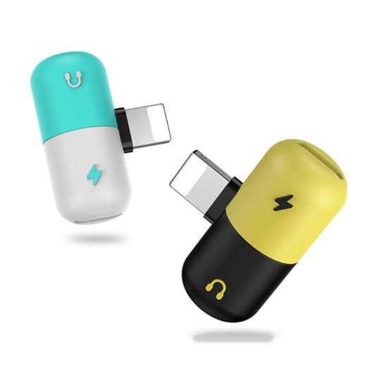 iPhone 7/8 / X-adapter 2-i-1 / Lyt til musik og opladning på samme tid (Blue/White)