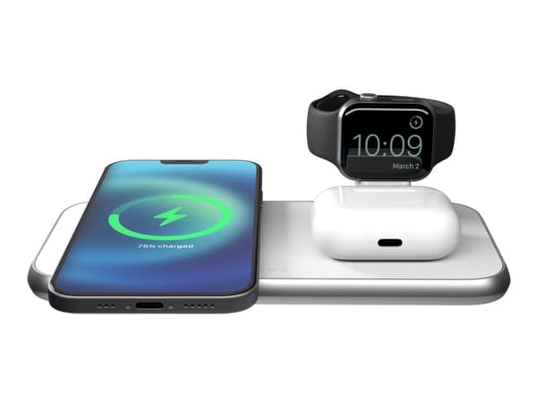 Zens Aluminium Series - Trådløs ladepute + AC-strømadapter (USB) - premiehvit (Magsafe not included)