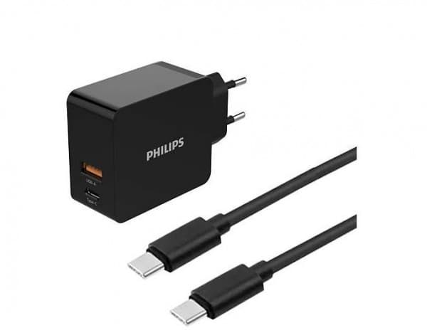 Philips charger USB-A charger USB C 30W (PD, QC) with 1 meter cable