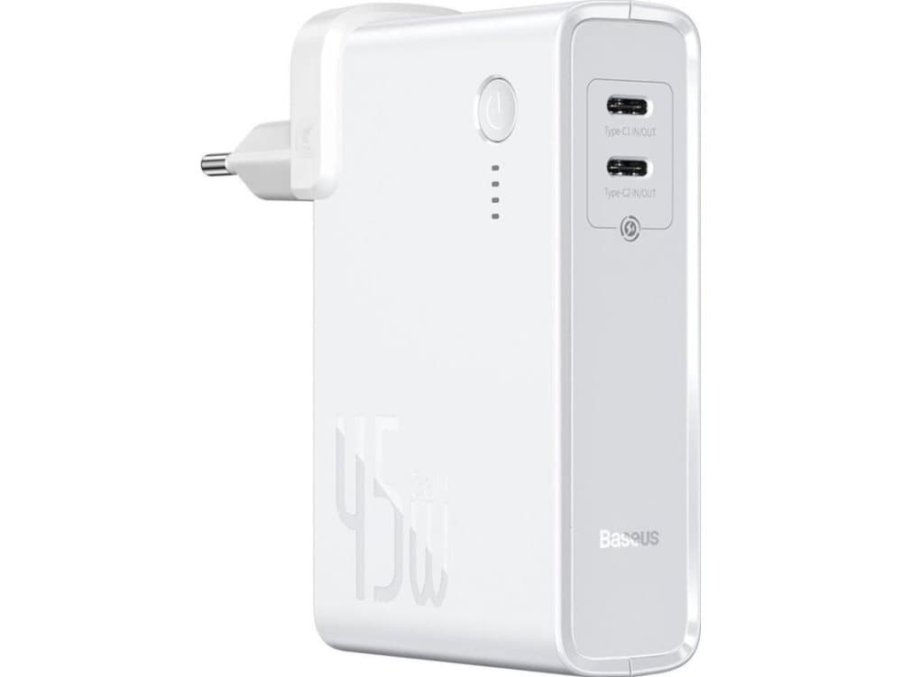 Baseus charger GaN charger + 10000mAh powerbank 2in1 Baseus Power Station, 2x USB-C, PPS, PD 3.0, 5A, 45W (white) universal