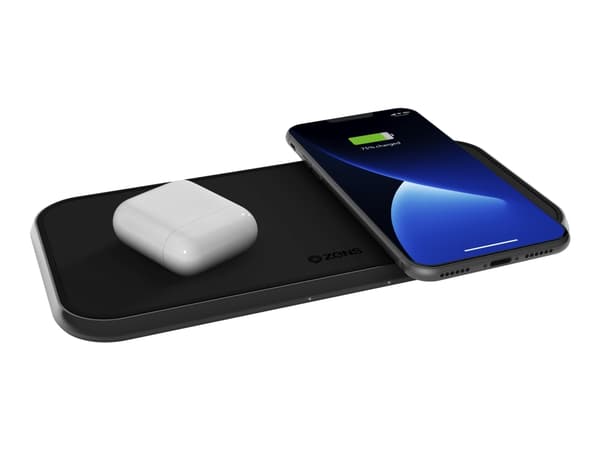 ZENS Dual Aluminium - Trådløs ladepute + AC-strømadapter - 20 watt - Apple Fast Charge, FC - svart
