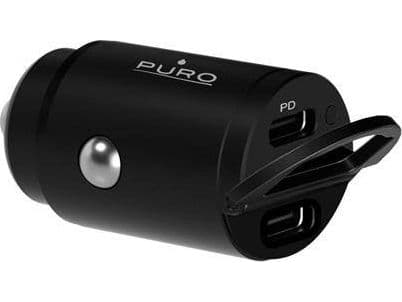 PURO Mini Bilhurtiglader - Billader 2 x USB-C strømforsyning 30 W (svart) Sort