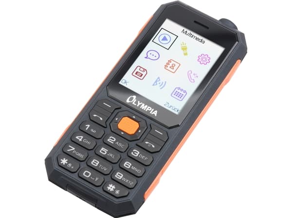 OLYMPIA Active - Funksjonstelefon - dobbelt-SIM - microSD slot - LCD-display - rear camera - svart, oransje
