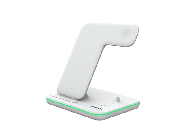Canyon WS-302 - Trådløst ladestativ - 3-i-1 - 15 watt - 2.7 A - Fast Charge (Lightning/Micro-USB Type B) - hvit