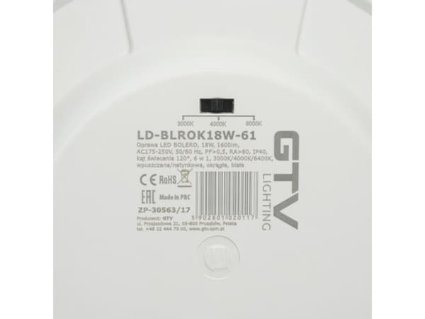 GTV ceiling lamp LED downlight 18W 3000K/4000K/6400K variable light color 1600lm surface/recessed 226 BOLERO GTV 0117