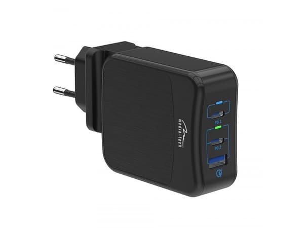 Media-Tech USB-C PD SMART POWER ADAPTER - 65W automatisk universal strømadapter for mobile enheter, 5 automatisk valgte spenninger og strømmer, USB-C