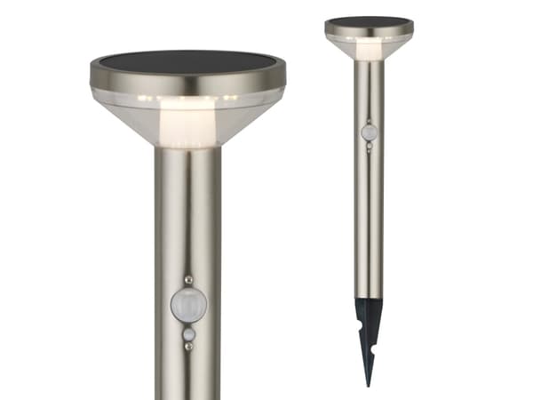 Maclean LED solcellelampe med sensor Maclean MCE465 C/M, matt krom, IP44, 3 lysmoduser, Li-ion 18650 batteri 3,7V 1200 mAh, innsatser