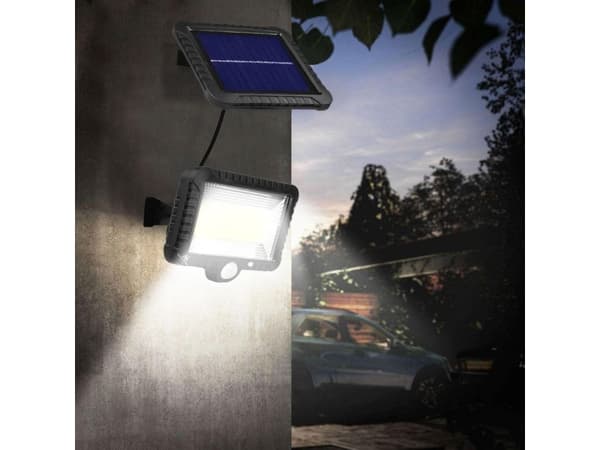 Solar LED-spotlight med bevegelsesdetektor Maclean MCE438, IP44, 5W, 400lm, 6000K, litiumbatteri 1300 mAh, 5,5 V DC