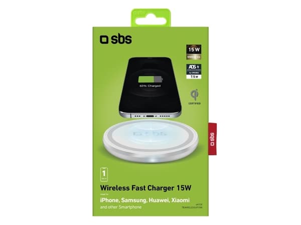 SBS TEWIRELESSUF15W, inomhus, USB, Trådlös laddning, Vit