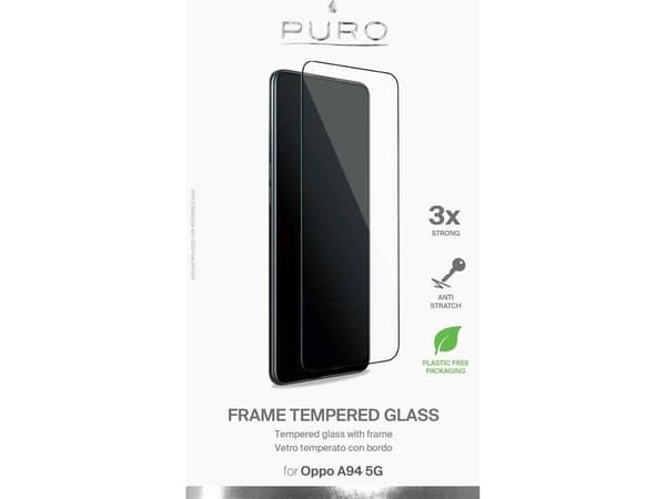 PURO SDGFRA94OPBLK, Oppo, A95, Naarmuuntumisenkestävä, Pölynkestävä, Roisketiivis, Läpinäkyvä, Musta, 1 kpl