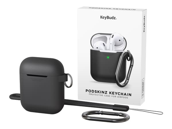 KeyBudz Elevate Keychain - Fodral för trådlösa öronsnäckor - mjuk silikon - svart - för Apple AirPods (1:a generation, 2a generation)