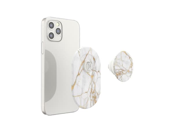 PopSockets PopGrip - Fingergrep/stativ for mobiltelefon - byttbar for MagSafe - Gold Lutz Marble
