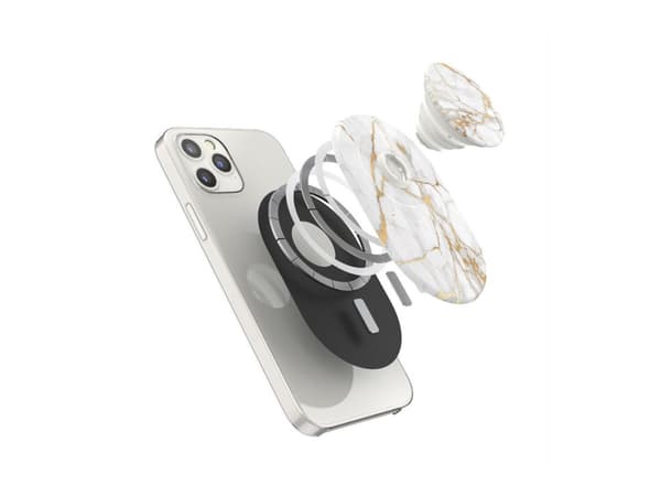PopSockets PopGrip - Fingergrep/stativ for mobiltelefon - byttbar for MagSafe - Gold Lutz Marble