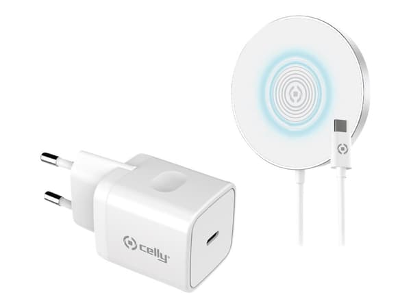 Celly MAGCHARGEKIT - Trådløs ladepute + AC-strømadapter - 10 watt - Turbo Charge - hvit - for Apple iPhone 12, 12 mini, 12 Pro, 12 Pro Max Hvit