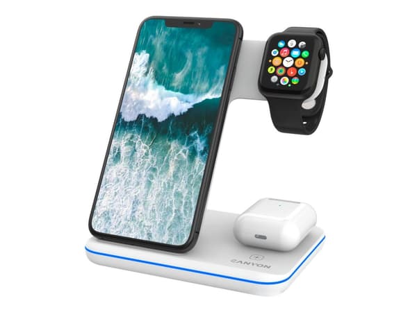 Canyon WS-303 - Trådløst ladestativ - 3-i-1 - 15 watt - 2.7 A - Fast Charge - hvit