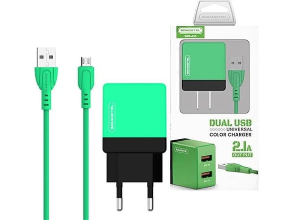 Somostel Network Charger + 2100mAh MicroUSB Cable Green SMS-A53