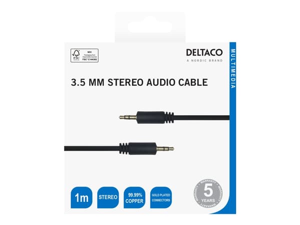 DELTACO - Lydkabel - mini-phone stereo 3.5 mm hann til mini-phone stereo 3.5 mm hann - 1 m - svart