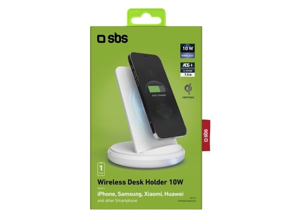 SBS TEWIRDESKQI10W, inomhus, USB, 12 V, Trådlös laddning, Vit