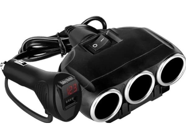 LTC LTC adapter CAR FIRE 3 sockets + 1 USB 3.1A socket, voltage meter battery.