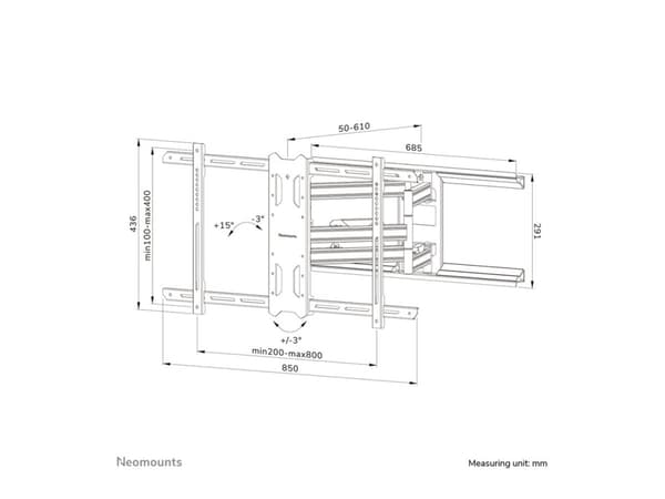 Neomounts WL40S-850BL18 - Monteringssett (VESA-plate, veggplate, dekorativt deksel, brakettadapter, kabeldekke) - for LCD-skjerm
