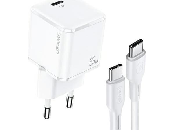Usams charger USAMS Load. network. 1xUSB-C T42 mini 25W Super SI PD3.0 Fast Charging + cable U43 USB-C/USB-C white/white YJXLOGTC02 (USAMS-YJ)