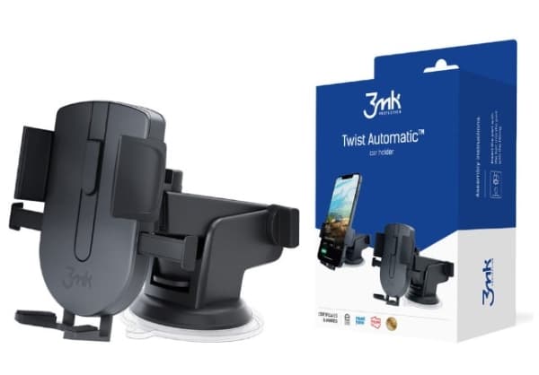 3MK Twist Automatic Car Holder, Mobiltelefon/smarttelefon, Passiv holder, Bil, Sort Sort
