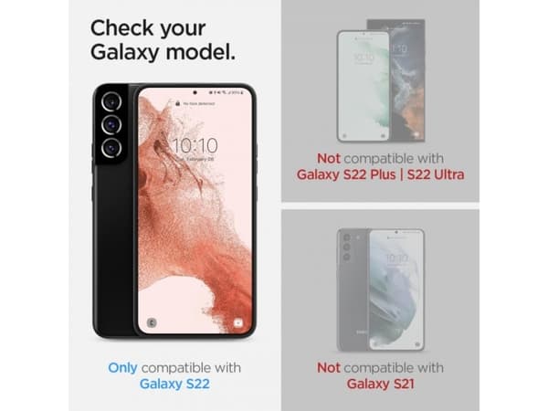 Spigen Glas.tR EZ Fit, Samsung, Galaxy S22, Ripebestandig, Gjennomsiktig, 2 stykker