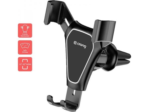 Crong Gravity Auto-Clip Car Holder - Painovoimainen autoteline puhelimelle 4.7"- 6.5" (musta)