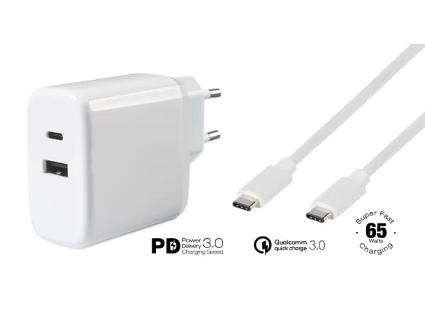 Vivanco Super Fast Dual Charger Set, Innendørs, AC, 1 m, Hvit