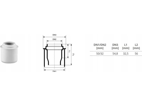 Magnaplast Reduction of internal sewage system, short PP 32/50 HTR white