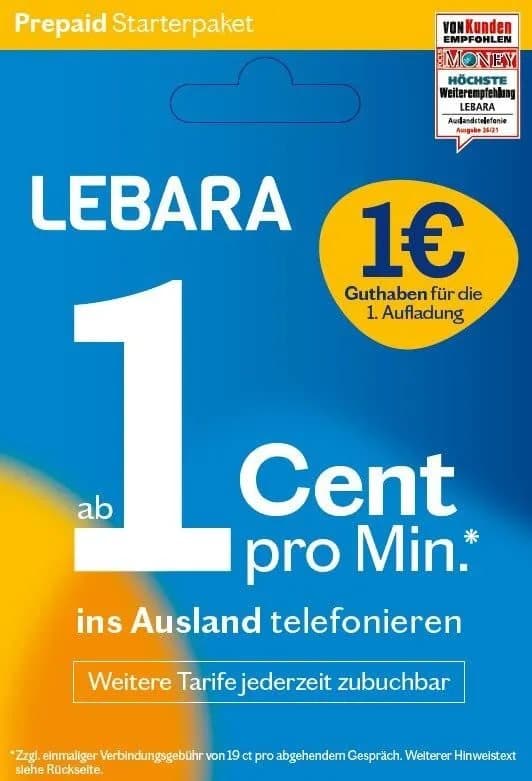 Lebara Mobile Pre-Paid 0+1€ aloituspaketti *Uusi*