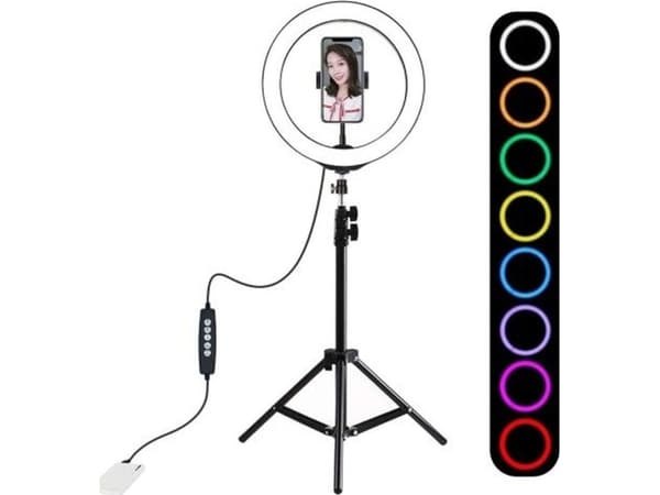 Tripod 1.1m with RGBW LED lighting 26cm vlog / stream Puluz 1/4" / smartphone PKT3044