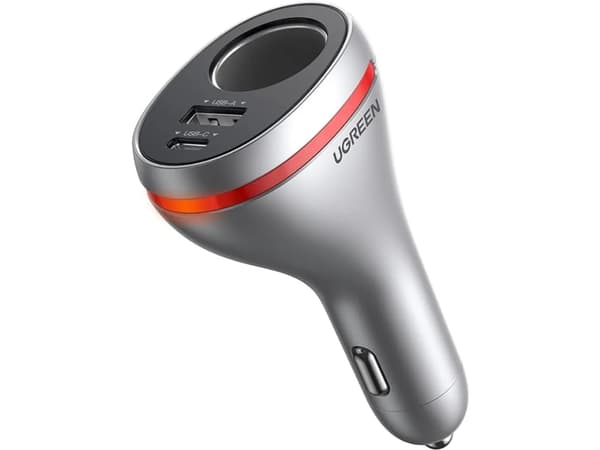 UGREEN CD204 billaddare med cigarettändaruttag, USB, USB-C, 84W (grå) Silver