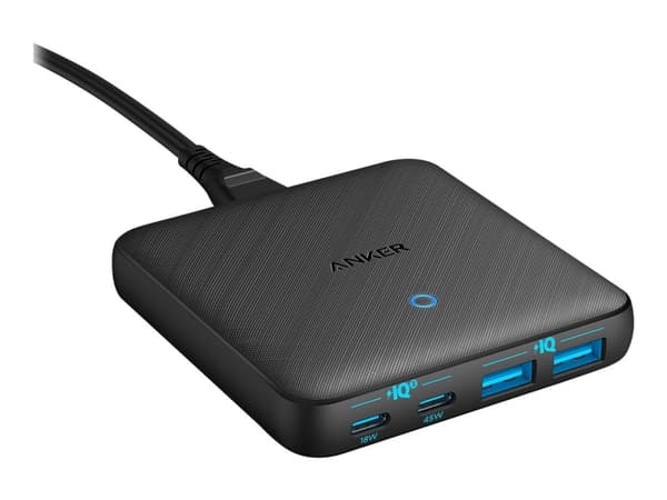 Anker PowerPort Atom III Slim - Strømadapter - AC 100-240 V - 65 watt - utgangskontakter: 4 - Europa - svart