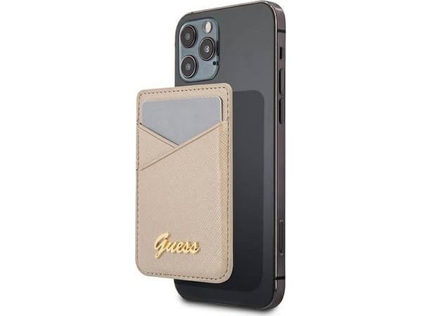 Guess plånbok kortplats GUWMSSASLGO MagSafe Saffiano złoty/guld