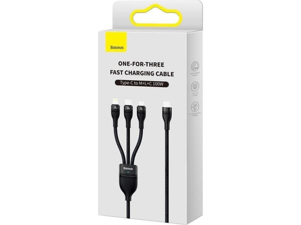 Baseus Flash Series II cable USB Type C - USB Type C / Lightning / micro USB 100 W 1.5 m black (CASS030201)