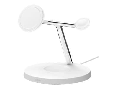 Belkin BoostCharge Pro - Trådløst ladestativ - med MagSafe + AC-strømadapter - 15 watt - Fast Charge - hvit - for Apple AirPods; AirPods Pro; iPhone Hvit