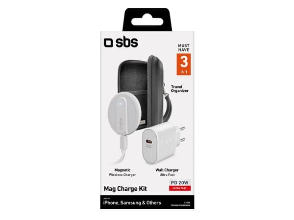 SBS Always on Charge KIT, Innendørs, USB, Trådløs lading, Hvit