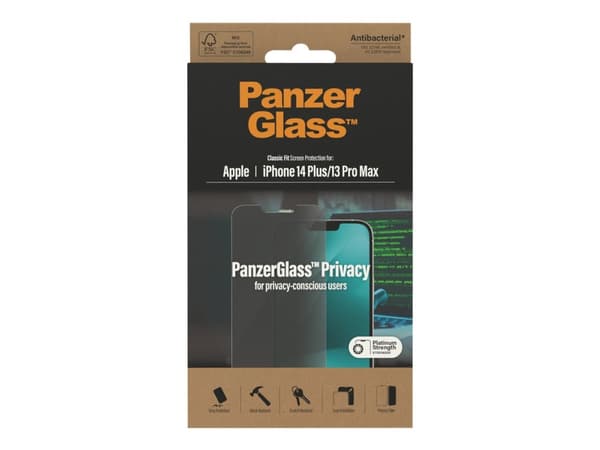PanzerGlass Classic Fit Privacy Apple i, Apple, Apple - iPhone 14 Plus, Apple - iPhone 13 Pro Max, Asennus kuivana, Naarmuuntumisenkestävä, Iskunkest
