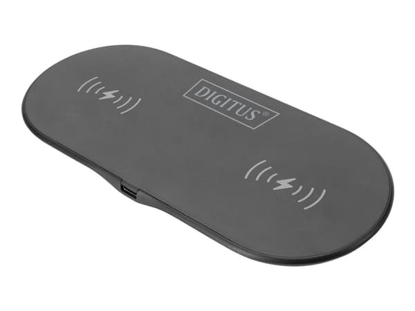 Digitus - Dobbelt trådløs ladepute - 2-i-1 - 15 watt - 2 A - svart Grå