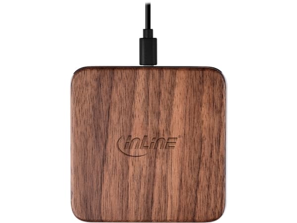 InLine 33393Y, inomhus, USB, 9 V, Trådlös laddning, 1 m, Trä