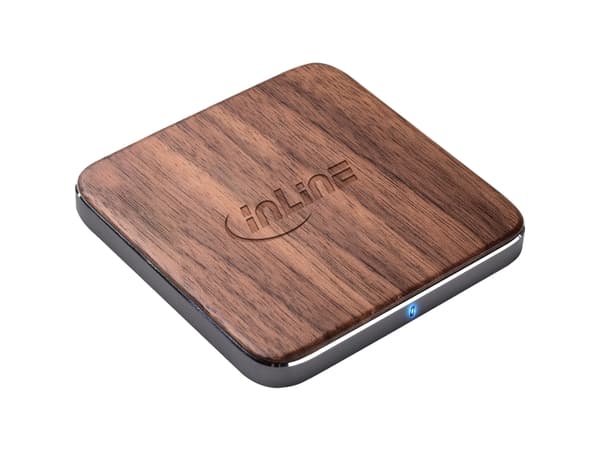 InLine 33393Y, inomhus, USB, 9 V, Trådlös laddning, 1 m, Trä