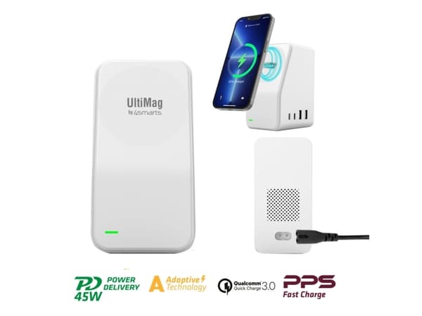 4smarts 5in1 Ultimag Desktower Charger, Innendørs, USB, Trådløs lading, 1 m, Hvit