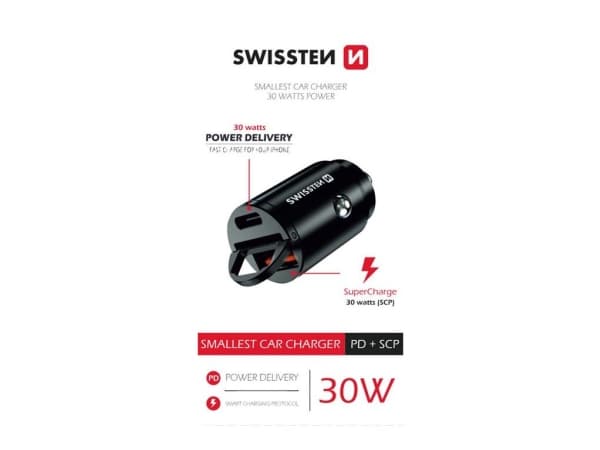 Swissten NANO, Automaattinen, Sikarisytytin, 20 V, Musta