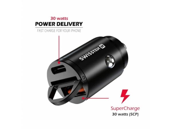 Swissten NANO, Automaattinen, Sikarisytytin, 20 V, Musta
