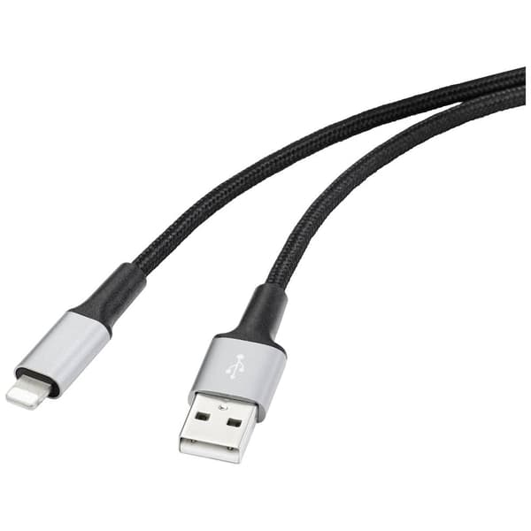 Renkforce USB, Apple Lightning Anslutningskabel [1x USB 2.0 A hane - 1x Apple Lightning hane] 2.00 m Kabelmantel av åte