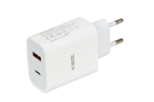 iBOX C-36 - Strømadapter - 20 watt - 3 A - Huawei Fast Charge, QC 3.0, AFC, SCP, Apple 2.4A, USB BC 1.2, Power Delivery 3.0 + PPS - 2 utgangskontakte